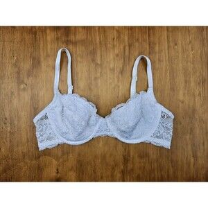 Vintage 90s Ralph Lauren Lace Bra 8901 34C Underwire Light Padding WHITE Logo